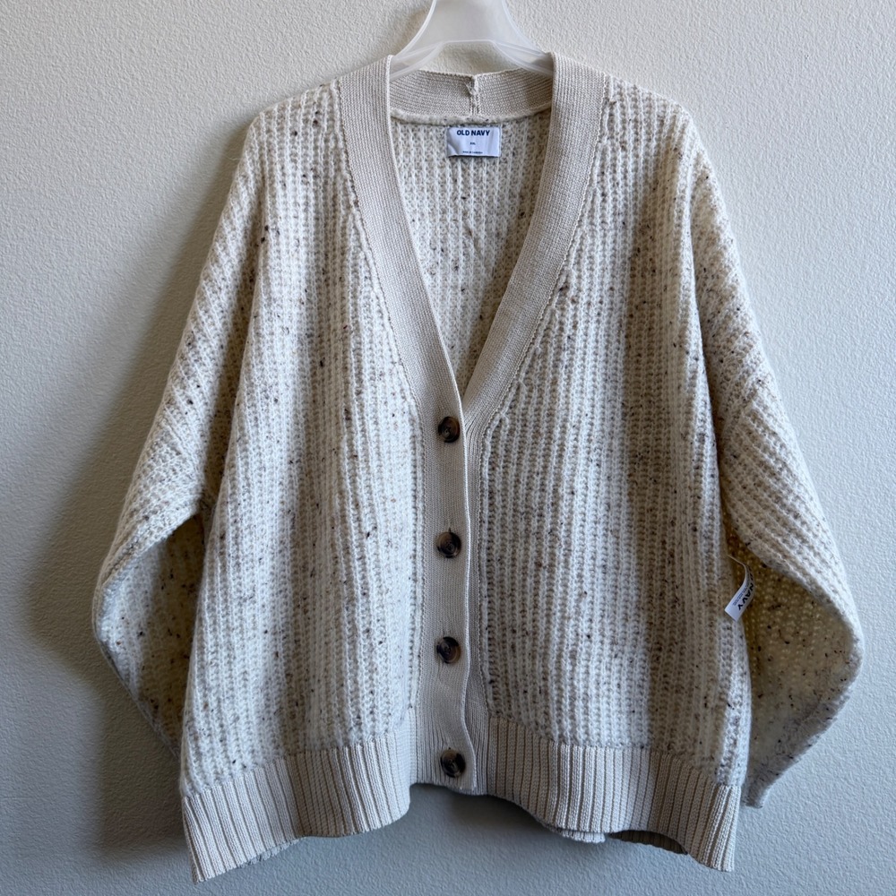 NWT Old Navy Cozy Shaker Cardigan Cream Speckled Knit XXL V-Neck Button Sweater
